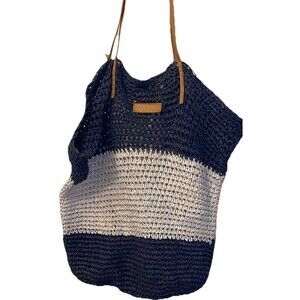 STUDIO F boho Beach Woven Wood Fibers Blue White WOMANS Bag Venezuela Unique Bag